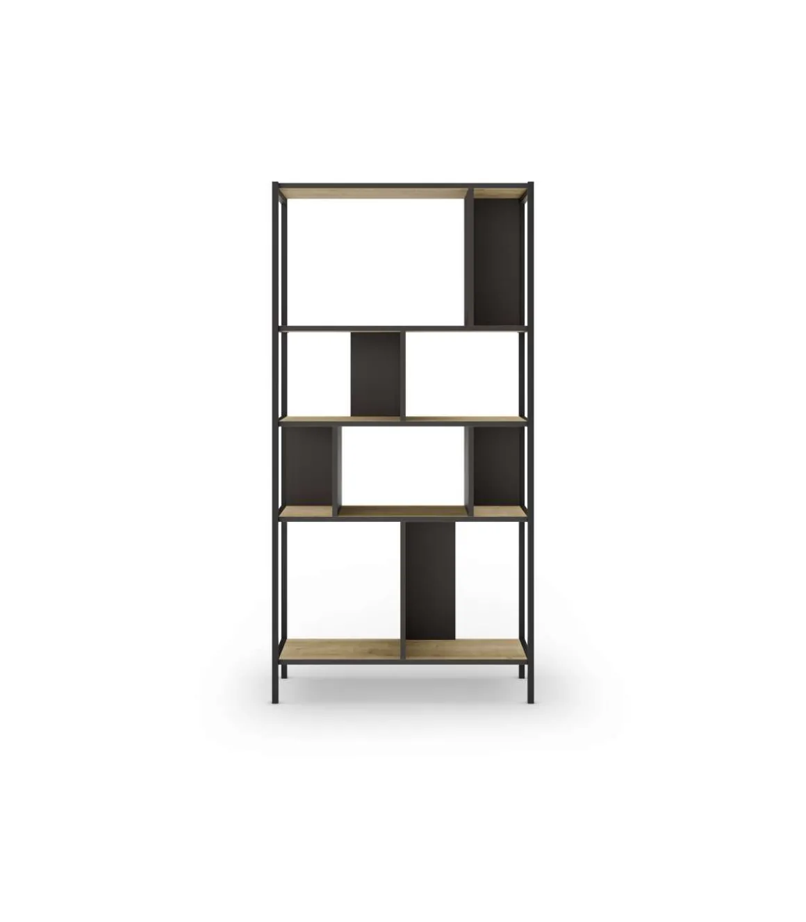 Estantería varios estantes modelo Amaya-88 acabado roble/negro, 175cm(alto) 88cm(ancho) 35cm(largo).