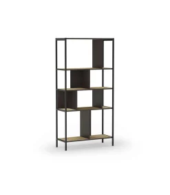 Estantería varios estantes modelo Amaya-88 acabado roble/negro, 175cm(alto) 88cm(ancho) 35cm(largo).