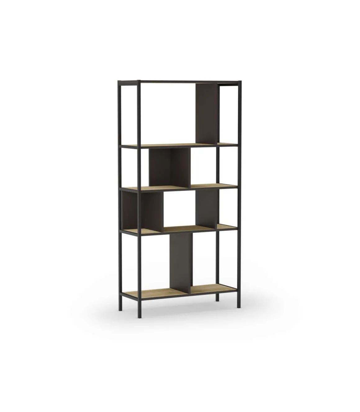 Estantería varios estantes modelo Amaya-88 acabado roble/negro, 175cm(alto) 88cm(ancho) 35cm(largo).