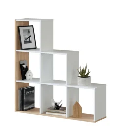 Estanteria baja Cantora en blanco artik y roble canadian, 110cm(alto) 108cm(ancho) 28cm(fondo) .