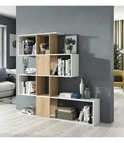 Estanteria Zig Zag en blanco artik y roble canadian 145 cm(alto)145 cm(ancho)29 cm(fondo) .