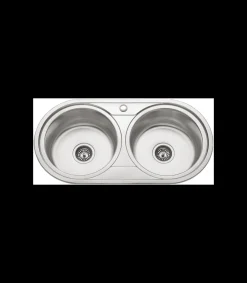 Fregadero de 2 senos en inox sin orificio grifo Chipre 19 cm(alto)90 cm(ancho)47 cm(largo)