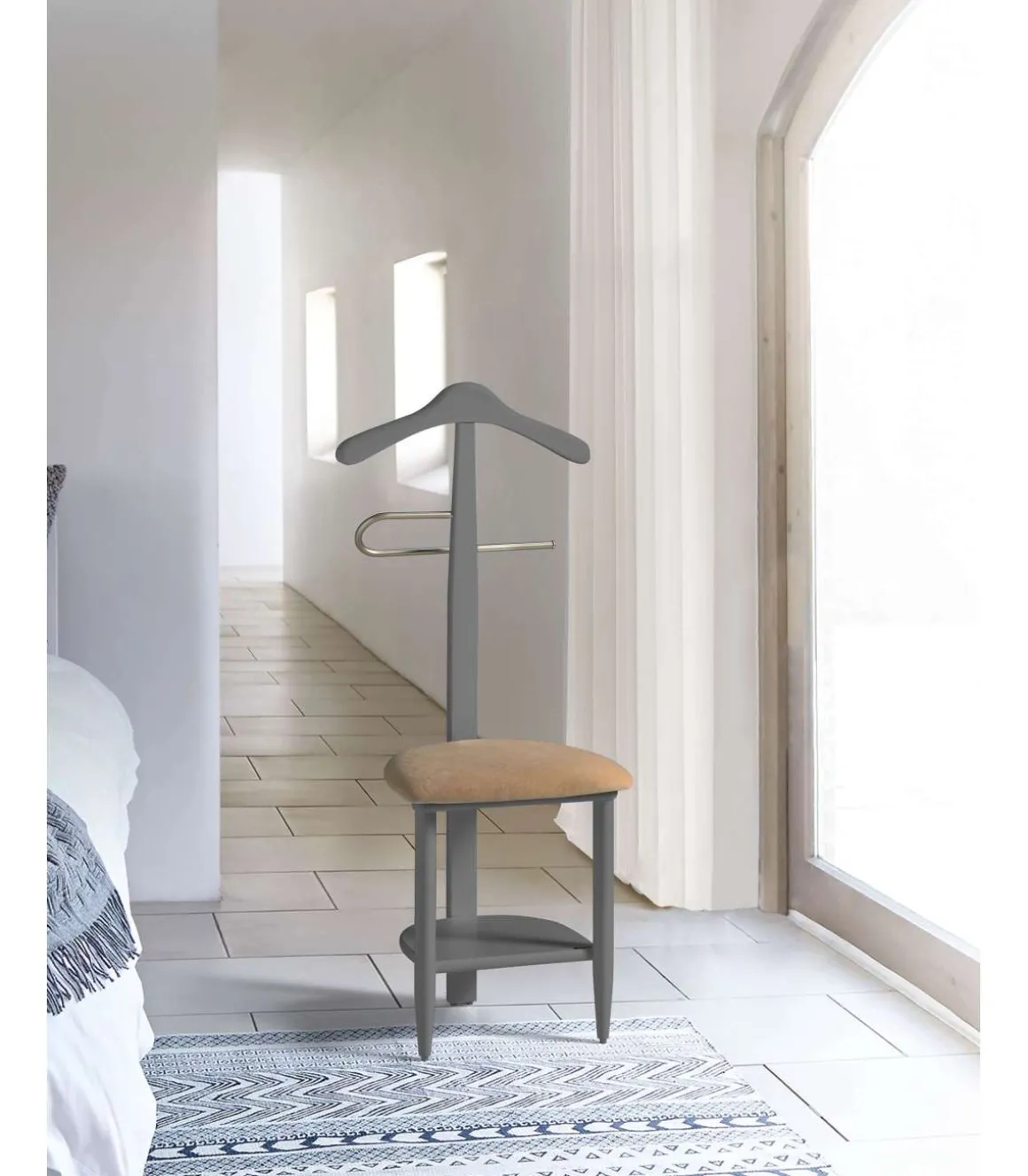 Galán 361 con asiento en beige herrajes cromado satinado lacado gris, 105 cm(alto)45 cm(ancho)41 cm(largo)