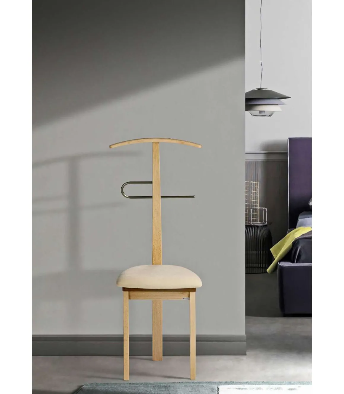 Galán 364 con asiento herrajes cromado satinado lacado en natural, 108 cm(alto)46 cm(ancho)44 cm(largo)
