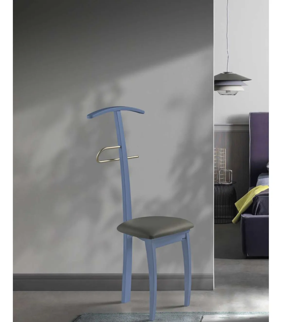 Galán 364 con asiento herrajes cromado satinado lacado en azul, 108 cm(alto)46 cm(ancho)44 cm(largo)