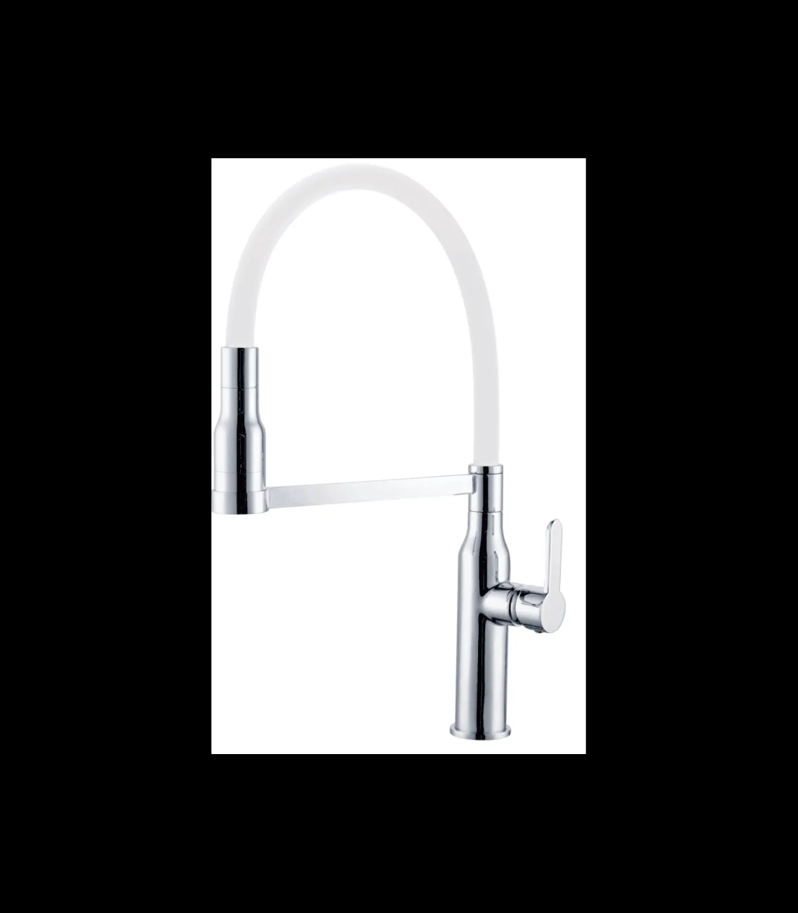 Grifo Monomando Fregadero Extraible Curvo Luna cromo/blanco. 49cm(alto) 21.5cm(largo).