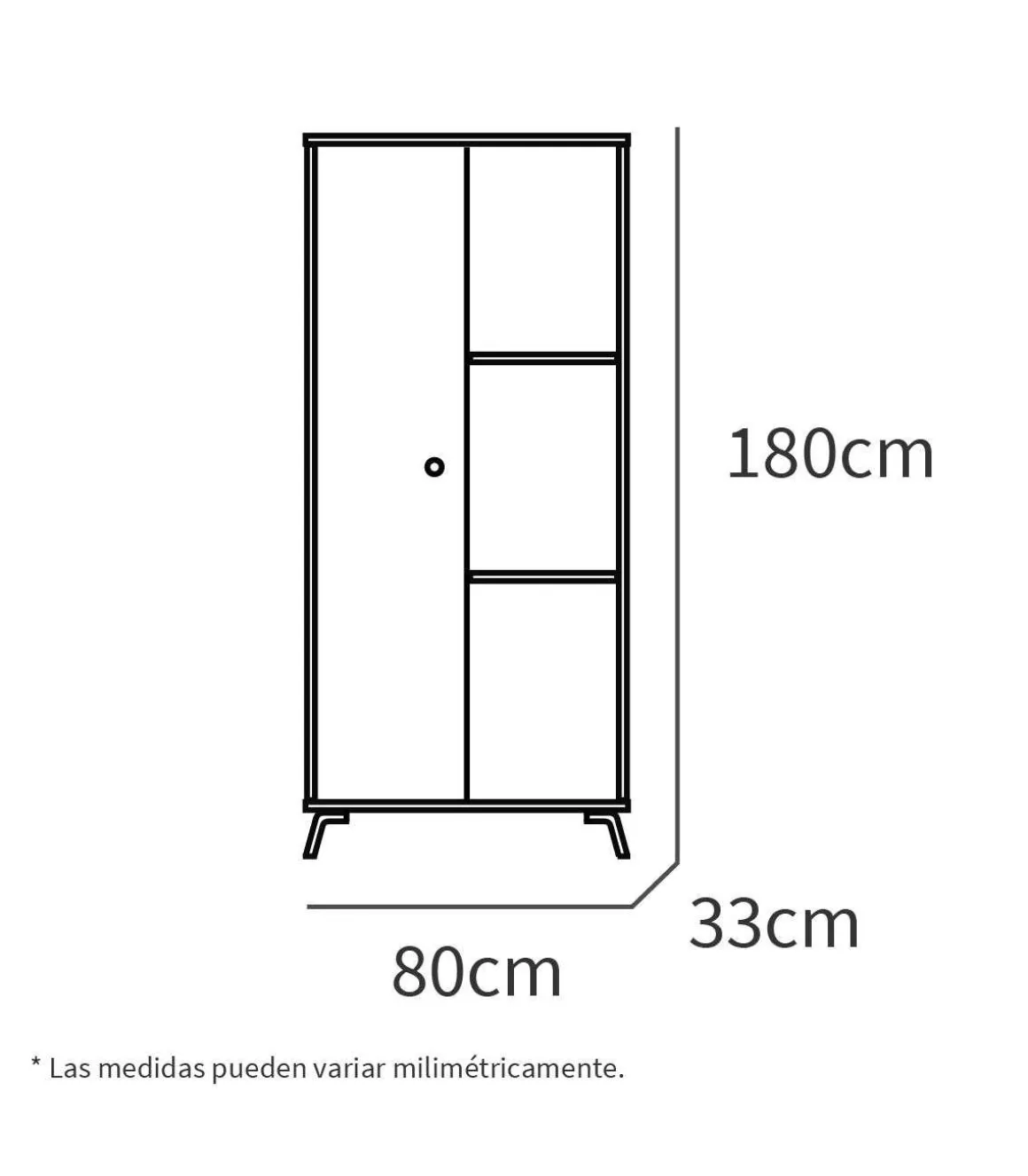 Librería Kamet con puerta corredera acabado roble gold, 180cm(alto) 80cm(ancho) 30cm(fondo).