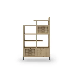 Librería 3 puertas y estantes India acabado roble/negro, 160cm(alto) 99.4cm(ancho) 29.5cm(largo).