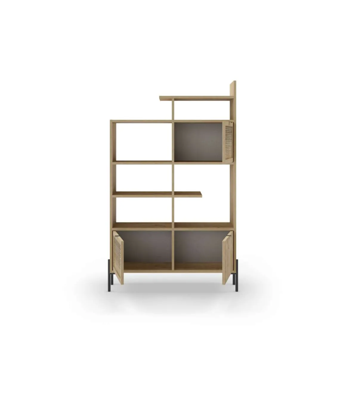 Librería 3 puertas y estantes India acabado roble/negro, 160cm(alto) 99.4cm(ancho) 29.5cm(largo).