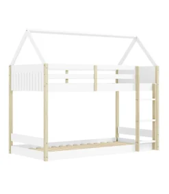 Litera juvenil Moira-Casita acabado blanco/natural, (Largo 197.4 x ancho 103.4 x alto 174.9 cm)