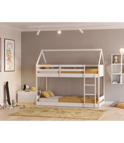 Litera juvenil Moira-Casita acabado blanco/natural, (Largo 197.4 x ancho 103.4 x alto 174.9 cm)