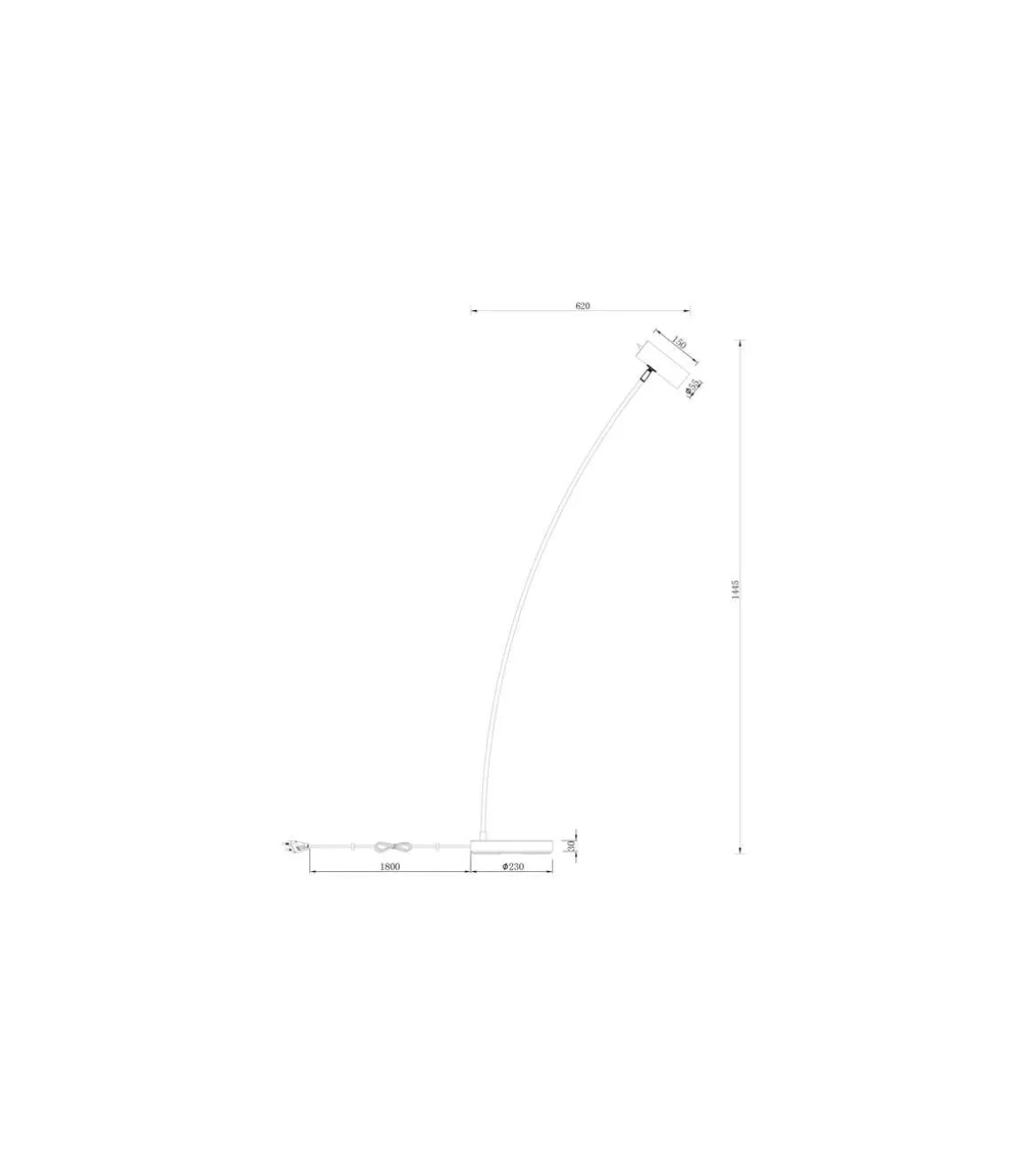 Lámpara de pie modelo Antia acabado niquel satinado, 149cm(alto) 23cm(ancho) 55cm(largo)