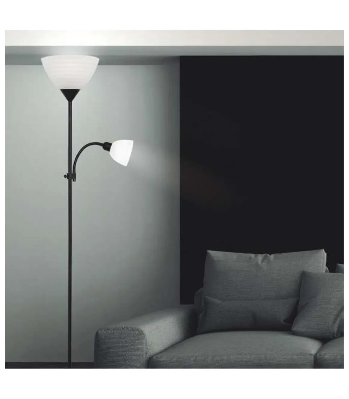 Lámpara de pie negro modelo Milo 2 luces 180 cm(alto) 50 cm(ancho)25 cm(fondo