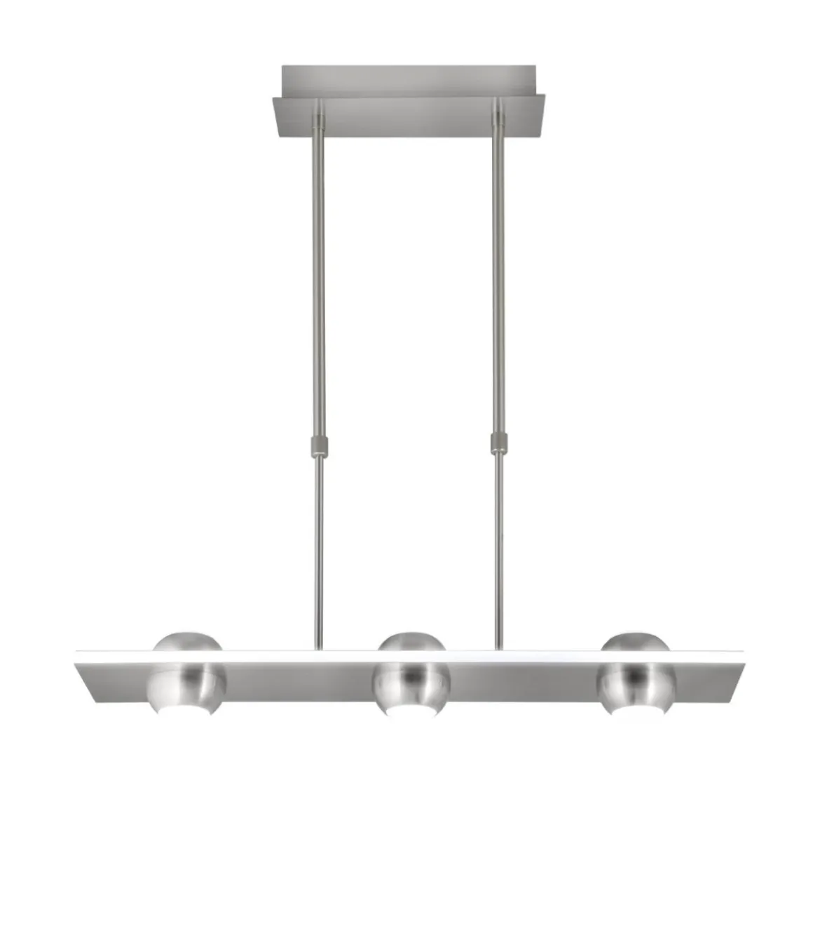 Lámpara lineal 3 luces modelo Fanton acabado niquel satinado 65 cm(alto) 64 cm(ancho) 12 cm (fondo).