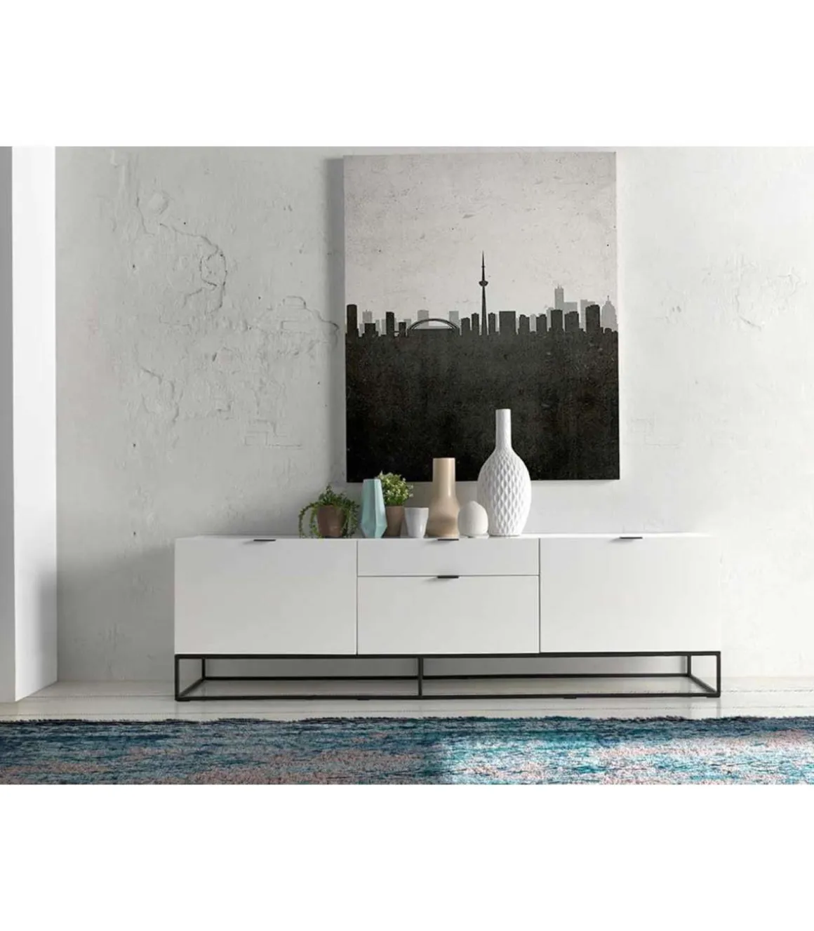 Módulo TV lacado en blanco Amaia, 180 x 45 x 53 cm (largo x ancho x alto)