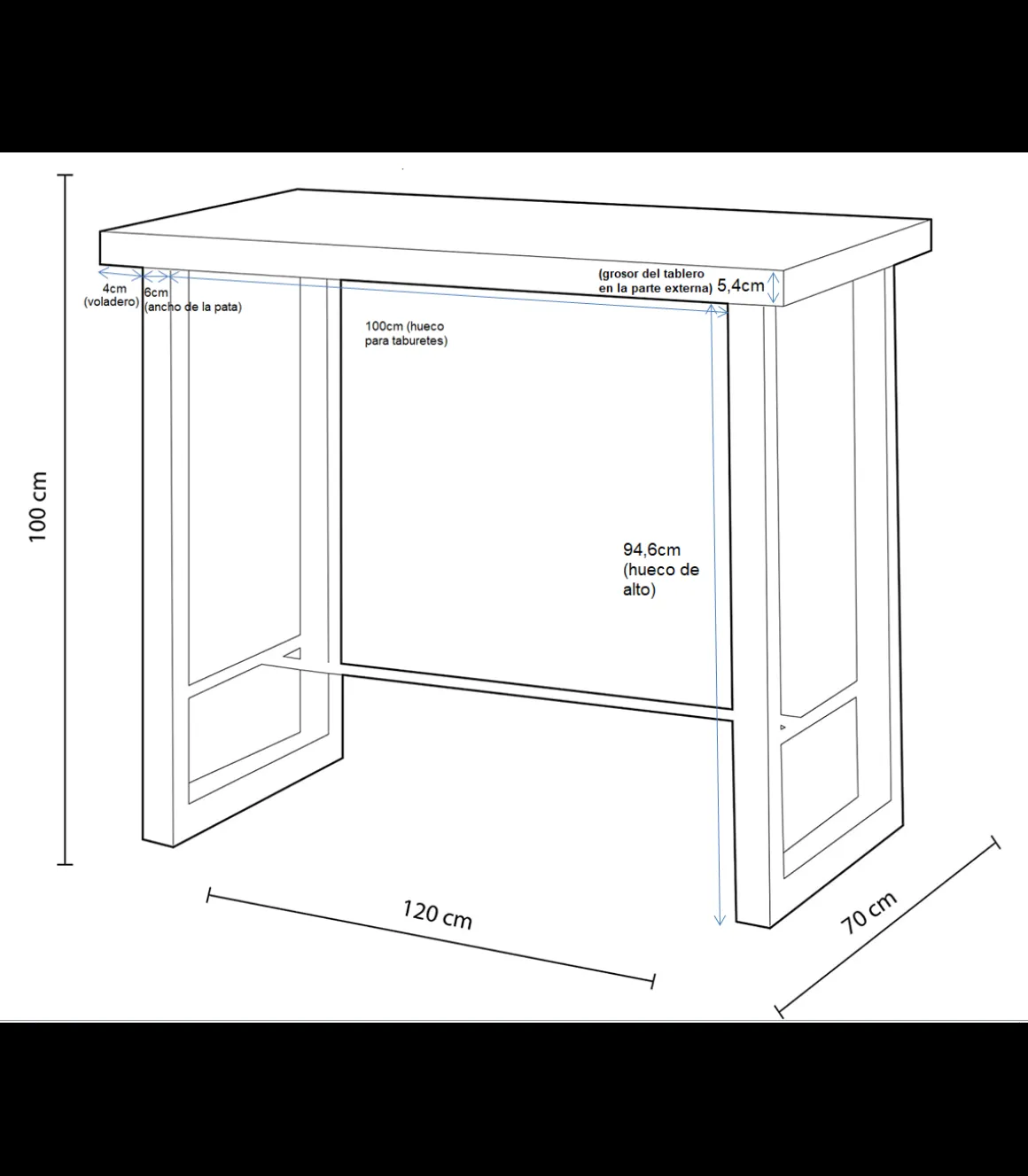 Mesa Alta Bar loft roble nordish 100 cm(alto)120 cm(ancho)70 cm(largo)
