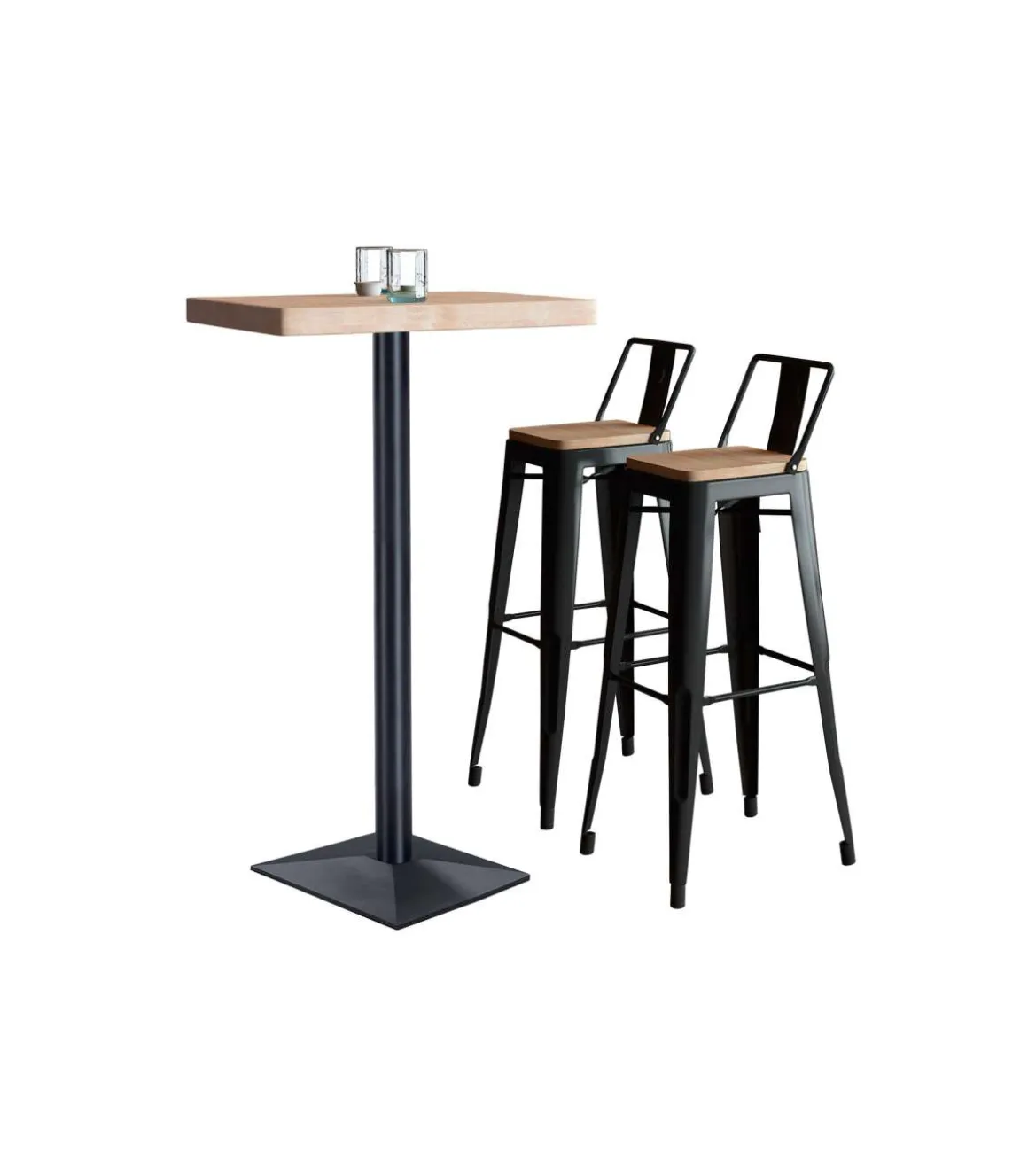 Mesa Alta Bar Moss acabado roble nordish/negro, 110cm(alto) 70cm(ancho) 70cm(largo)