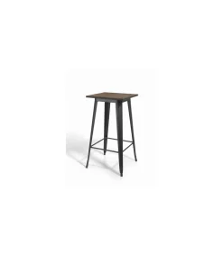 Mesa alta de bar pie metálico grafito tapa nogal 106 cm(alto) 60 cm(ancho)60 cm(fondo).