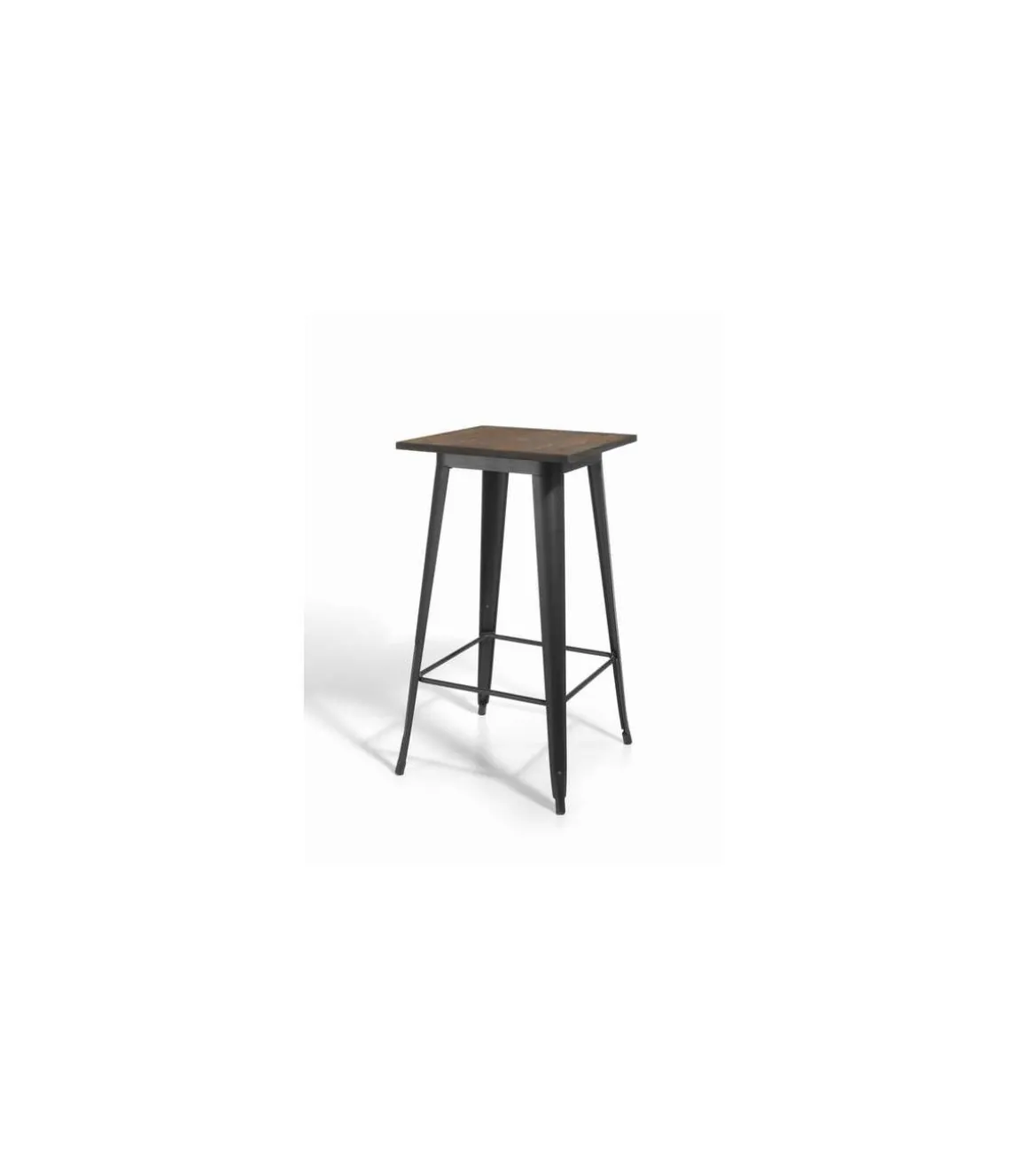 Mesa alta de bar pie metálico grafito tapa nogal 106 cm(alto) 60 cm(ancho)60 cm(fondo).
