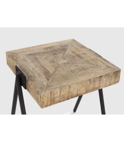 Mesa auxiliar de rincón modelo Aaron acabado madera de mango natural, 40cm(alto) 80cm(ancho) 80cm(fondo).