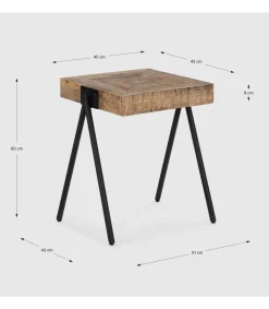 Mesa auxiliar de rincón modelo Aaron acabado madera de mango natural, 40cm(alto) 80cm(ancho) 80cm(fondo).
