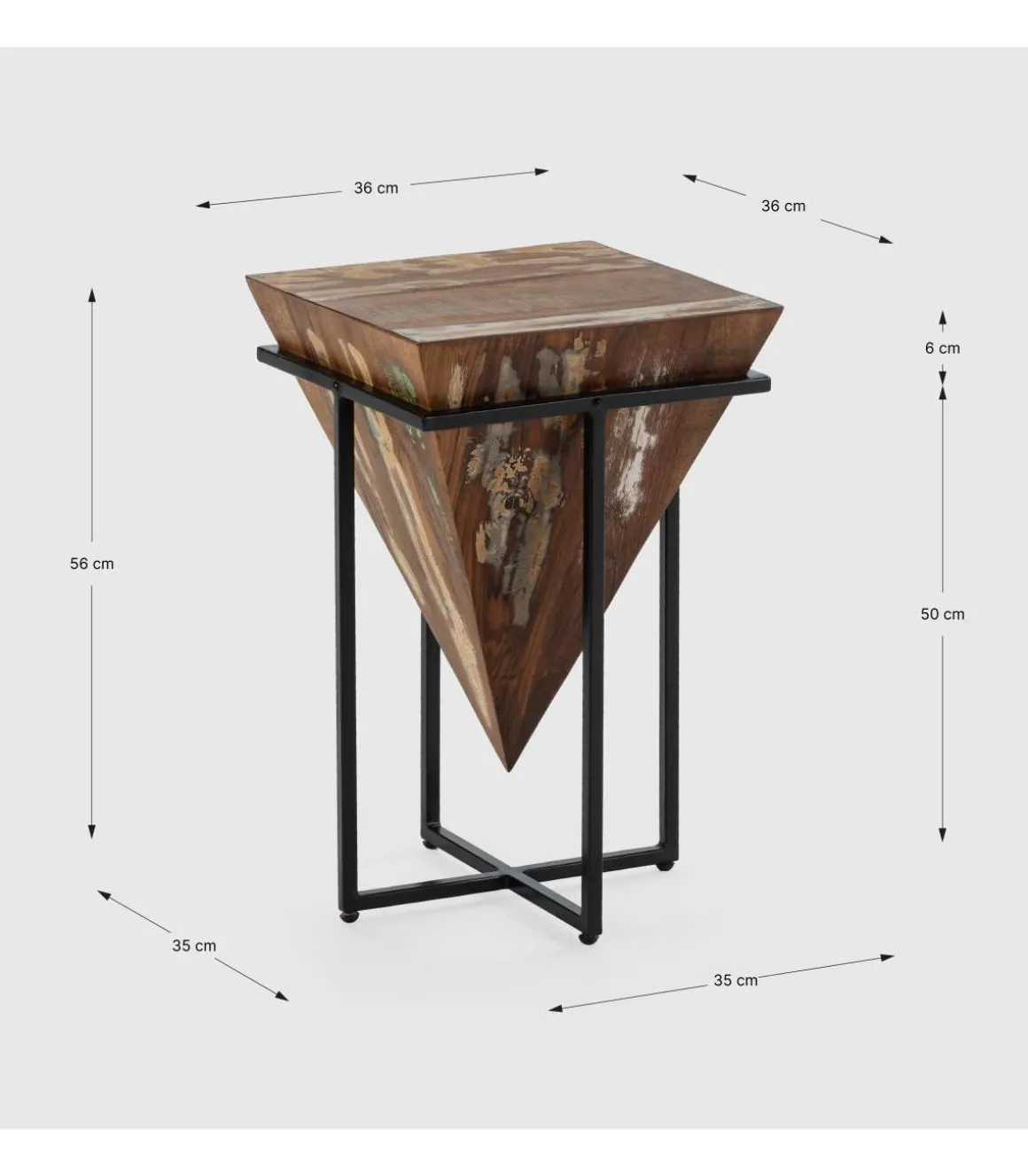 Mesa auxiliar de rincón modelo Avila-56 en madera acabado natural, 56cm(alto) 36cm(ancho) 36cm(fondo).