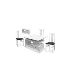 Mesa centro convertible en mesa de comedor acabado blanco, 64cm(alto) 113cm(ancho) 58/116cm(largo)