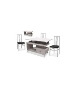 Mesa centro convertible en mesa de comedor acabado blanco artico, 64cm(alto) 113cm(ancho) 58/116cm(largo)