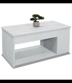 Mesa centro elevable acabado blanco polar, 46cm(alto) 102cm(ancho) 55cm(largo)