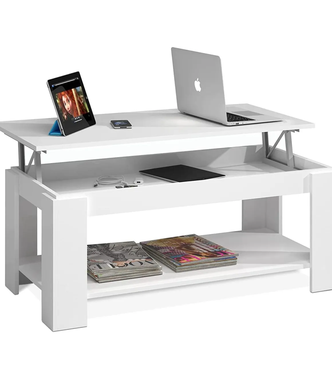 Mesa centro elevable Arboleas en acabado blanco artik 43/54 cm(alto)102 cm(ancho)50 cm(largo)
