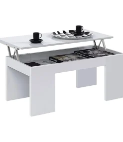Mesa centro elevable Lijar en blanco brillo 43-55 cm(alto)100 cm(ancho)50 cm(largo)