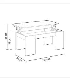Mesa centro elevable Lijar en blanco brillo 43-55 cm(alto)100 cm(ancho)50 cm(largo)