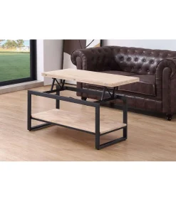 Mesa centro elevable y extensible Steve acabado roble nordish y negro, 47 cm(alto)100 cm(largo) 45-90 cm(ancho)