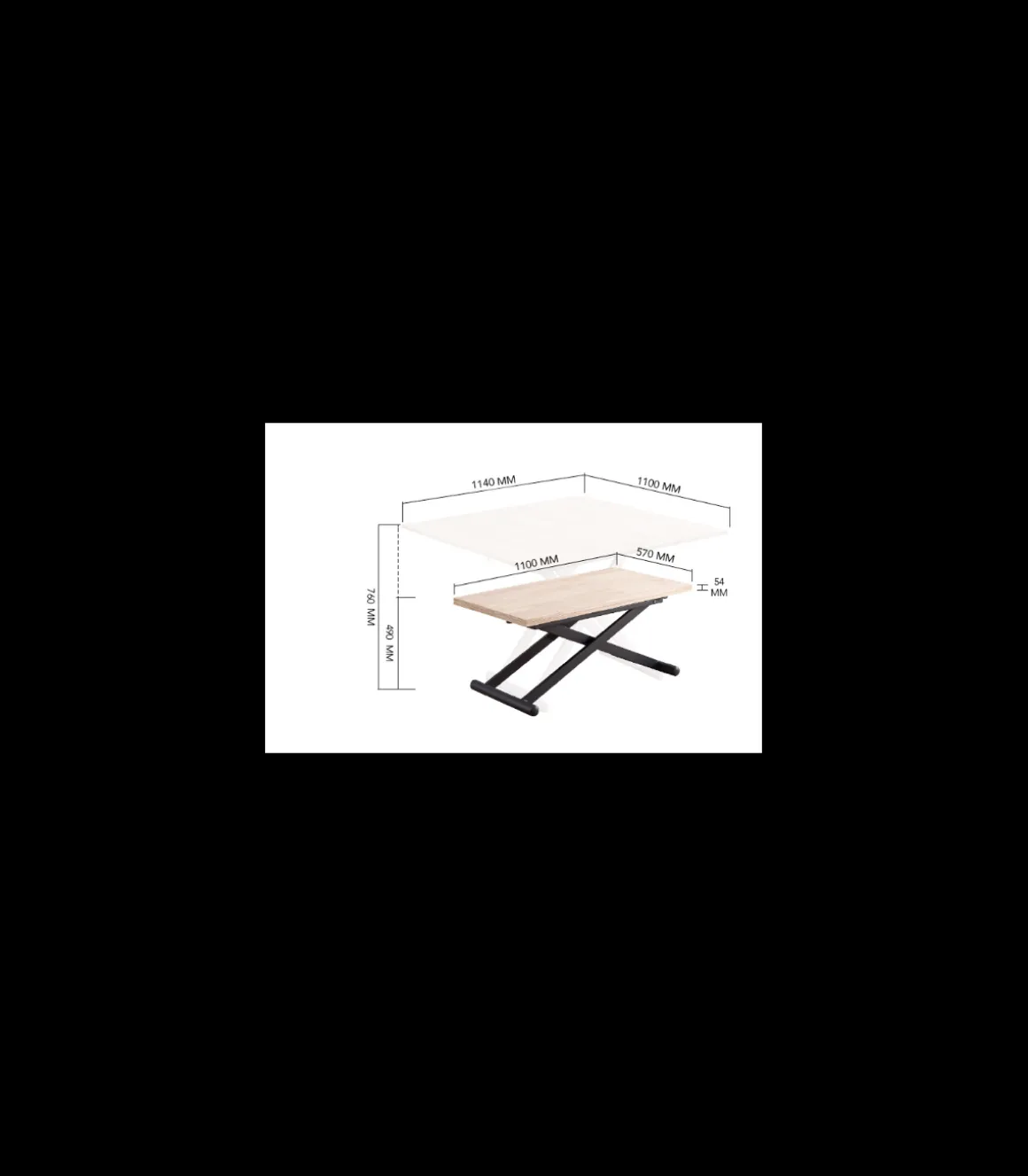 Mesa centro elevable y extensible Natural acabado roble patas blancas, 57-114 cm(fondo) 110/114 cm (ancho) 49/76(alto).