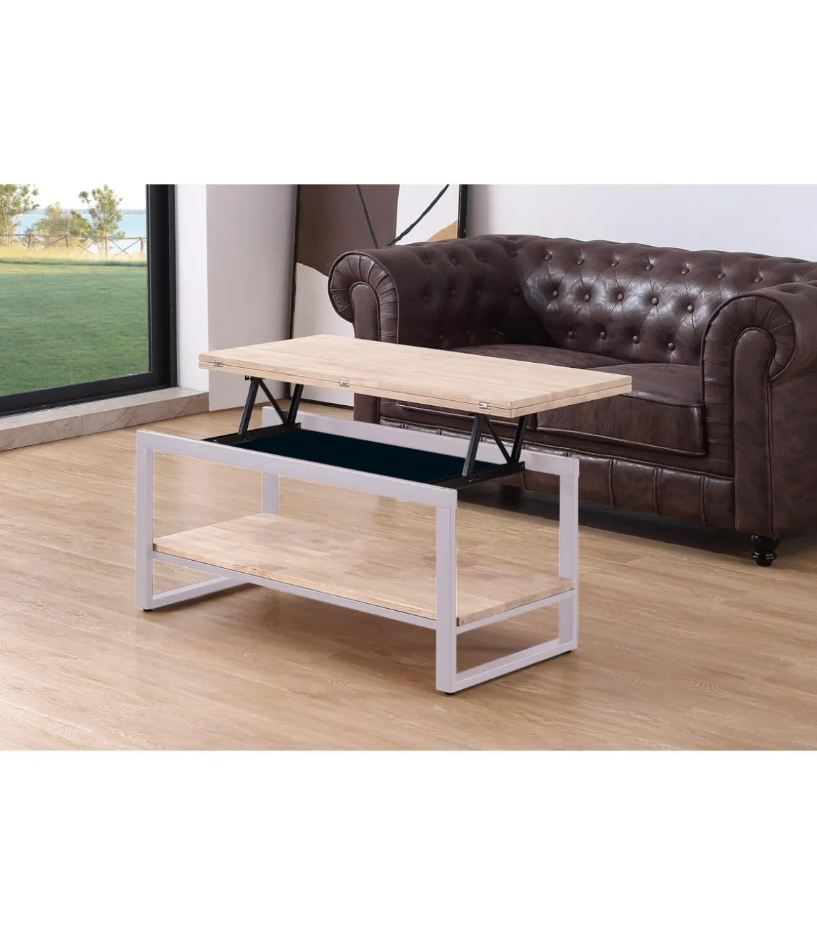 Mesa centro elevable y extensible Steve acabado roble nordish/blanco, 47 cm(alto)100 cm(largo) 45-90 cm(ancho)
