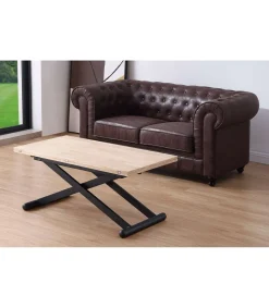 Mesa centro elevable y extensible Natural acabado roble patas negras, 57-114 cm(fondo) 110/114 cm (ancho) 49/76(alto).
