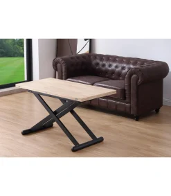Mesa centro elevable y extensible Natural acabado roble patas negras, 57-114 cm(fondo) 110/114 cm (ancho) 49/76(alto).