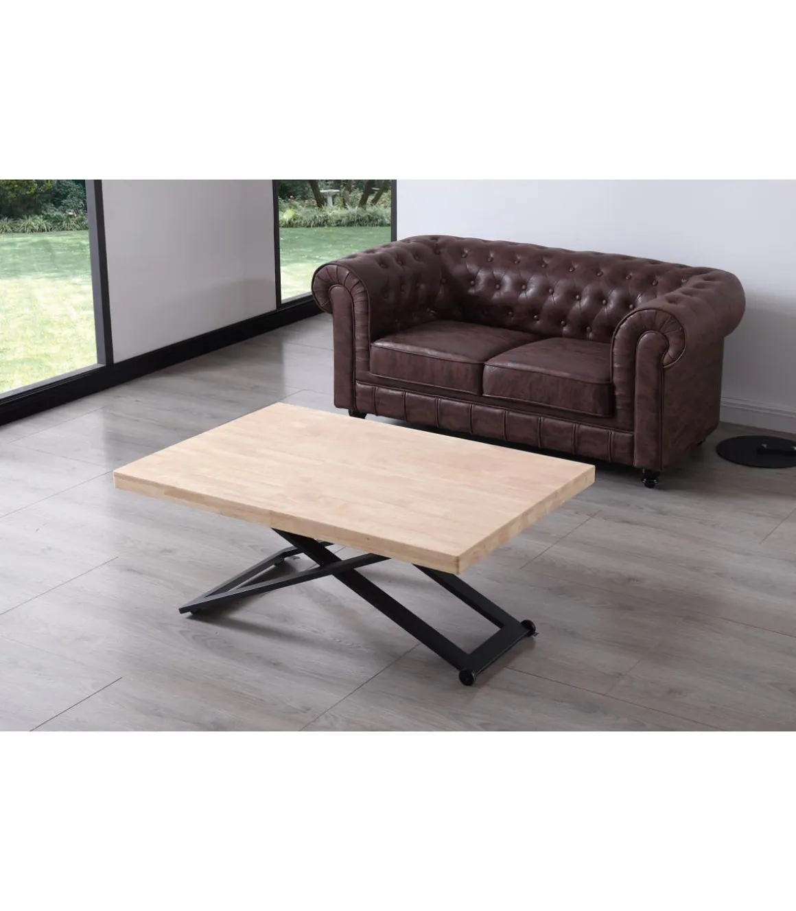 Mesa centro elevable Zoe tapa recta acabado roble nordish/negro, 120cm(largo) 80cm (ancho) 46/76(alto).