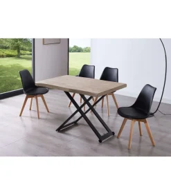 Mesa centro elevable Zoe tapa con forma acabado roble honey/negro, 120cm (largo) 80cm (ancho) 49/79cm (alto).
