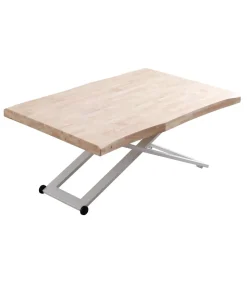 Mesa centro elevable Zoe tapa con forma acabado roble nordish/blanco, 120cm (largo) 80cm (ancho) 49/79cm (alto).