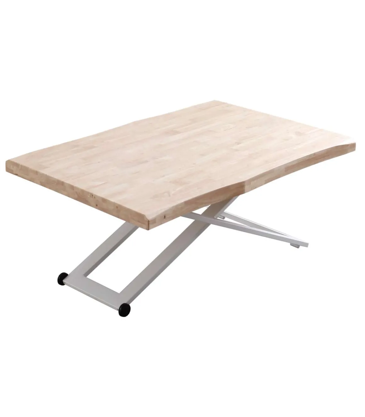Mesa centro elevable Zoe tapa con forma acabado roble nordish/blanco, 120cm (largo) 80cm (ancho) 49/79cm (alto).