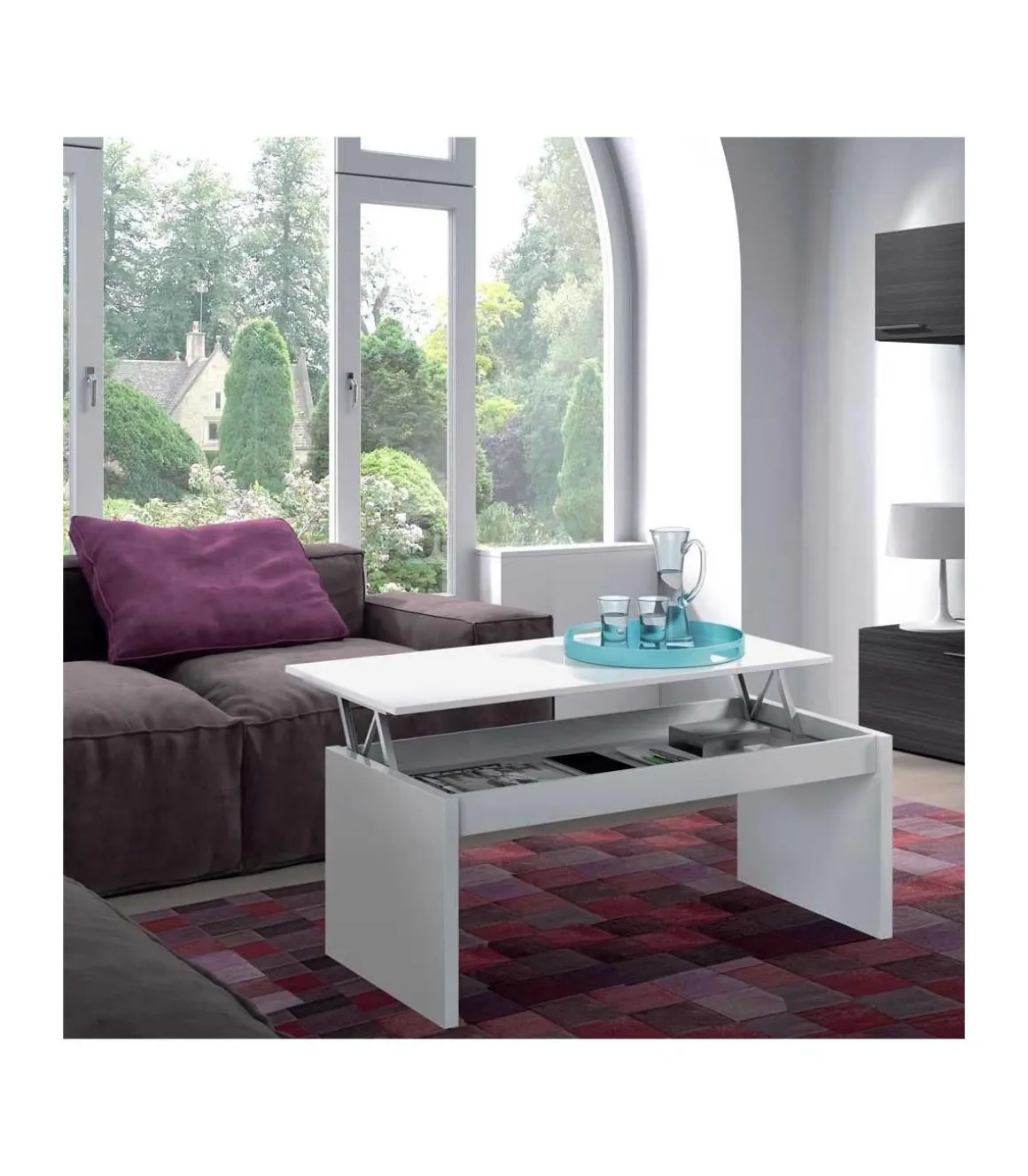 Mesa centro Lucar elevable en acabado blanco brillo 43/52 cm(alto)102 cm(ancho)50 cm(largo)
