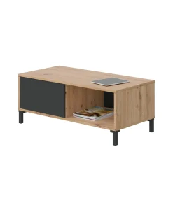 Mesa centro Luna acabado en roble y gris antracita Medidas: 100 cm (Ancho) x 50 cm (Fondo) x 40 cm (Alto)