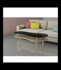 Mesa centro modelo Peanut para salón acabado cristal negro,60cm(alto) 140cm(ancho) 70cm(largo)