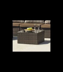 Mesa centro para terraza jardín Caruno medula sintética marrón.