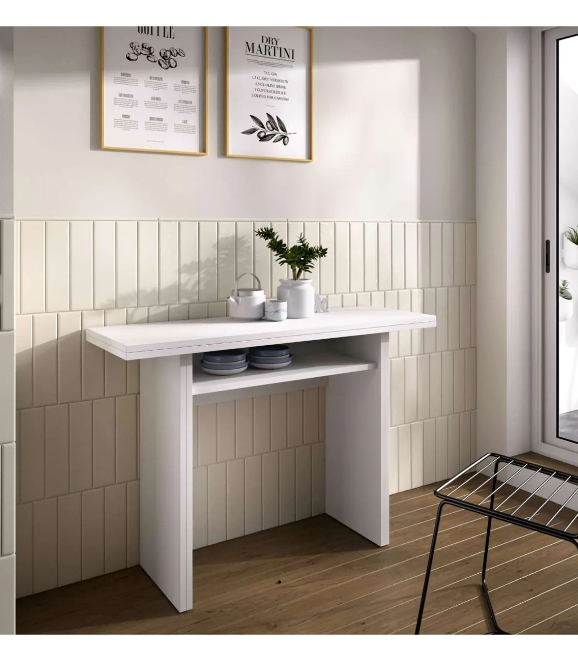 Mesa cocina Rala extensible acabado Blanco 77.3/ 75.4CM(Alto) 110.6 CM(Ancho)33/66CM(Fondo). .