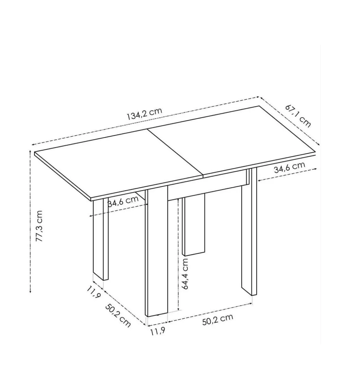 Mesa cocina Rila extensible acabado Blanco 77/ 79CM(Alto) 67/134 CM(Ancho)67CM(Fondo). .