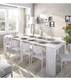 Mesa comedor Bailen multifuncion extensible en blanco brillo. 77 cm(alto)54-101-147-194-240 cm(ancho)90 cm(fondo)