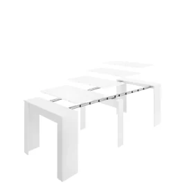 Mesa comedor Bailen multifuncion extensible en blanco brillo. 77 cm(alto)54-101-147-194-240 cm(ancho)90 cm(fondo)