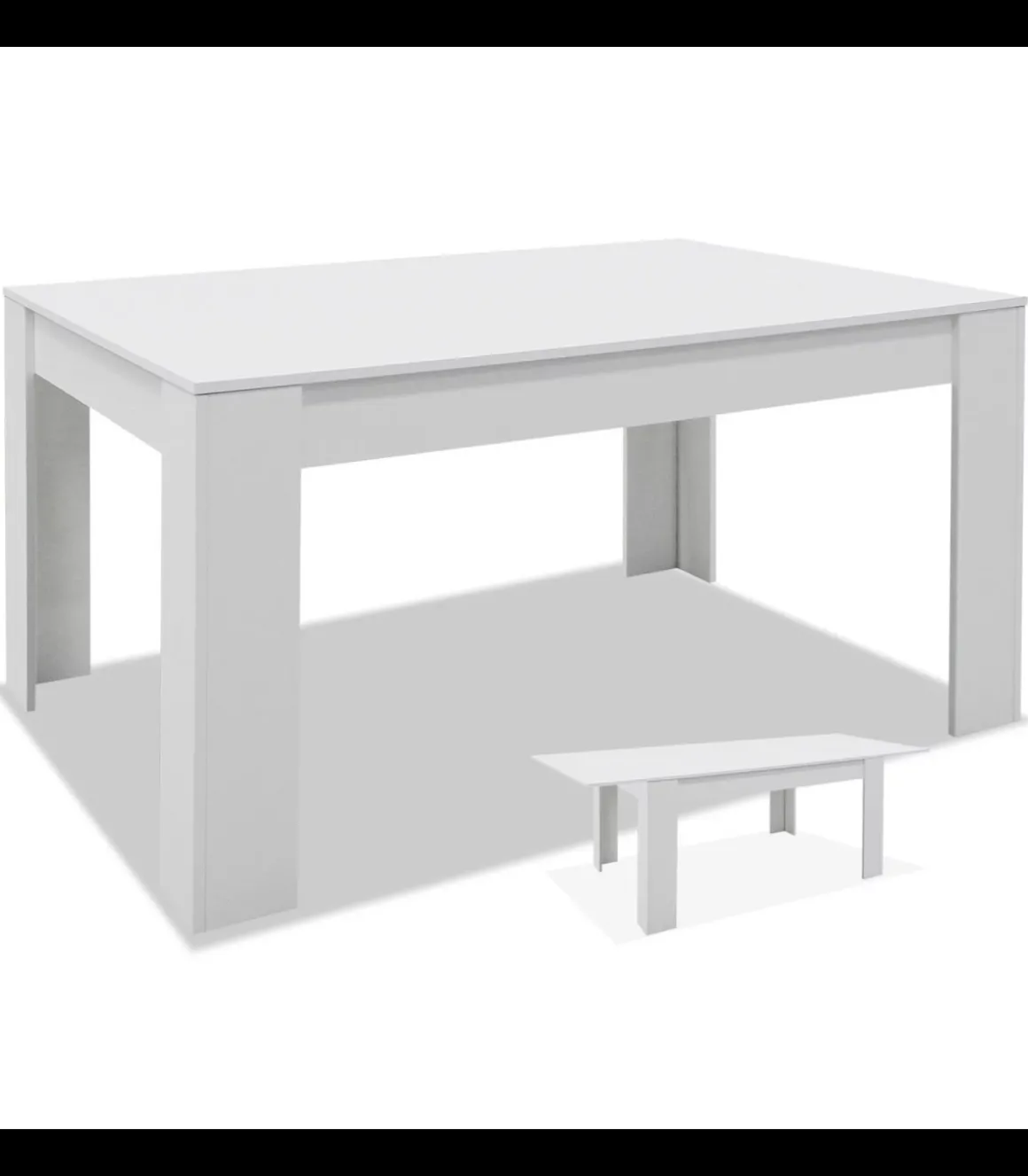 Mesa comedor Bass extensible acabado blanco mate, 77cm(alto) 140-200cm(ancho) 90cm(largo)